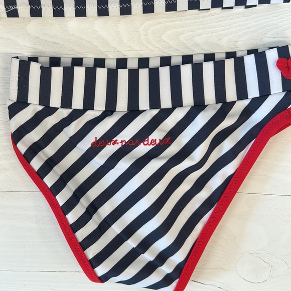 NWT deux par deux Stripe Navy/White Triangle Bikini - Picture 6 of 7